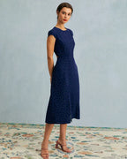 Alice - Polka Dot Cutout Round Neck Midi Dress