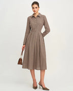 Angelica - Brown Plaid A Line Midi Dress