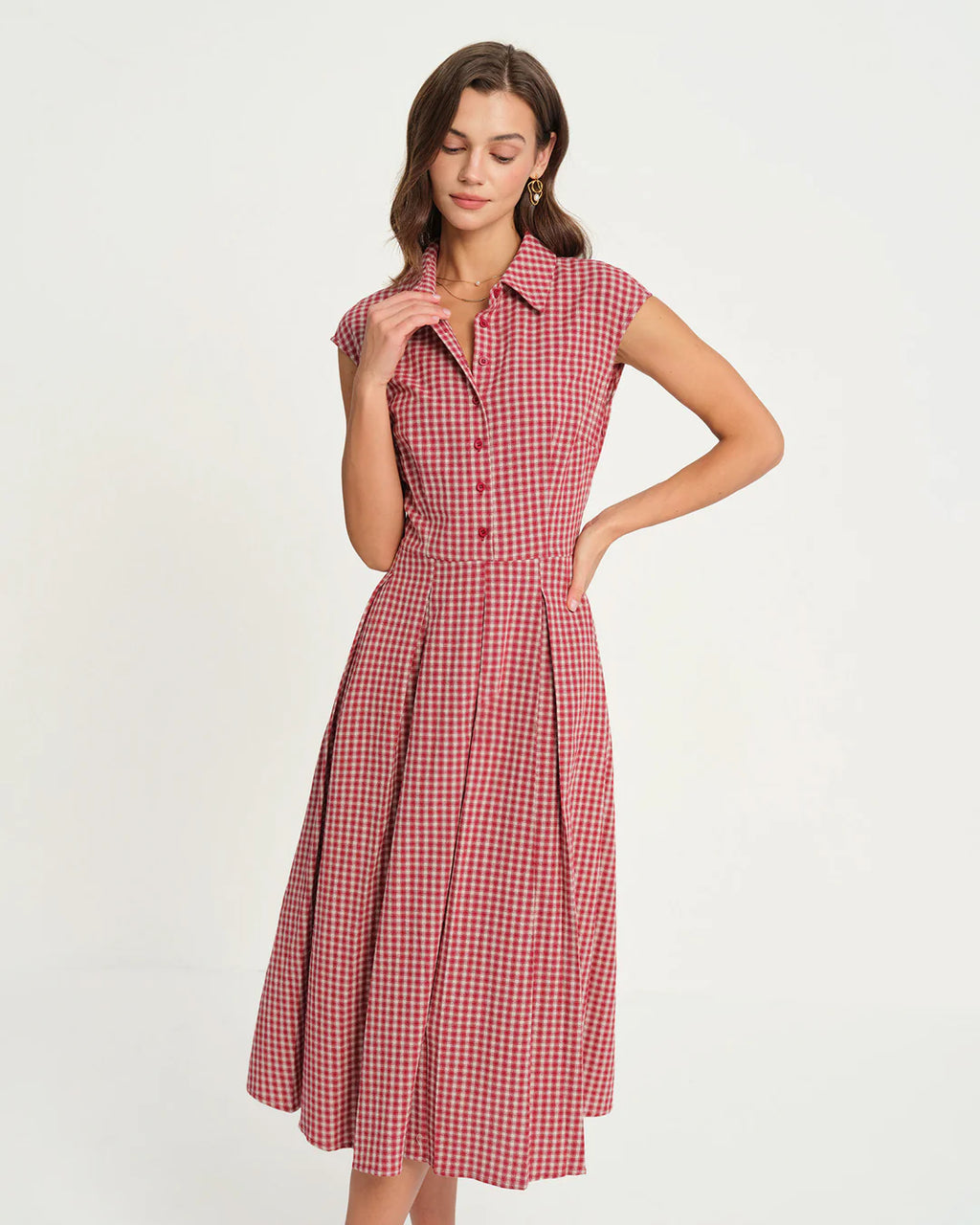 Angelica - Brown Plaid A Line Midi Dress