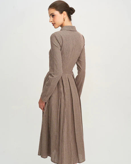 Angelica - Brown Plaid A Line Midi Dress