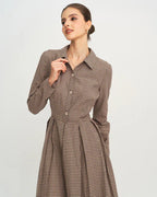 Angelica - Brown Plaid A Line Midi Dress