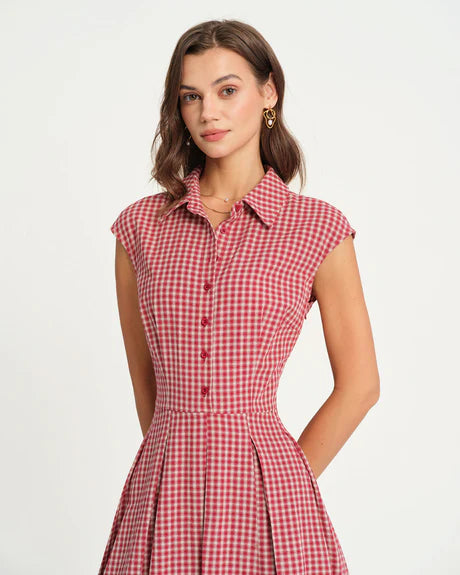 Angelica - Brown Plaid A Line Midi Dress