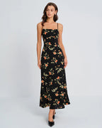Alexis - Black Square Neck Floral Slip Maxi Dress