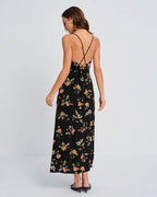 Alexis - Black Square Neck Floral Slip Maxi Dress