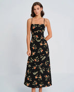 Alexis - Black Square Neck Floral Slip Maxi Dress