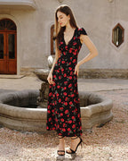 Ava - Black Floral V Neck Maxi Dress