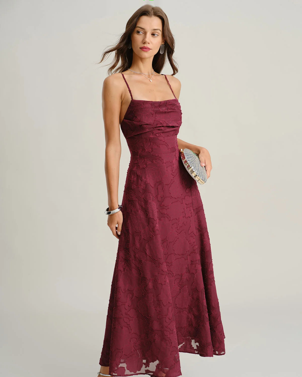 Hannah - White Jacquard Cross Strap Maxi Dress
