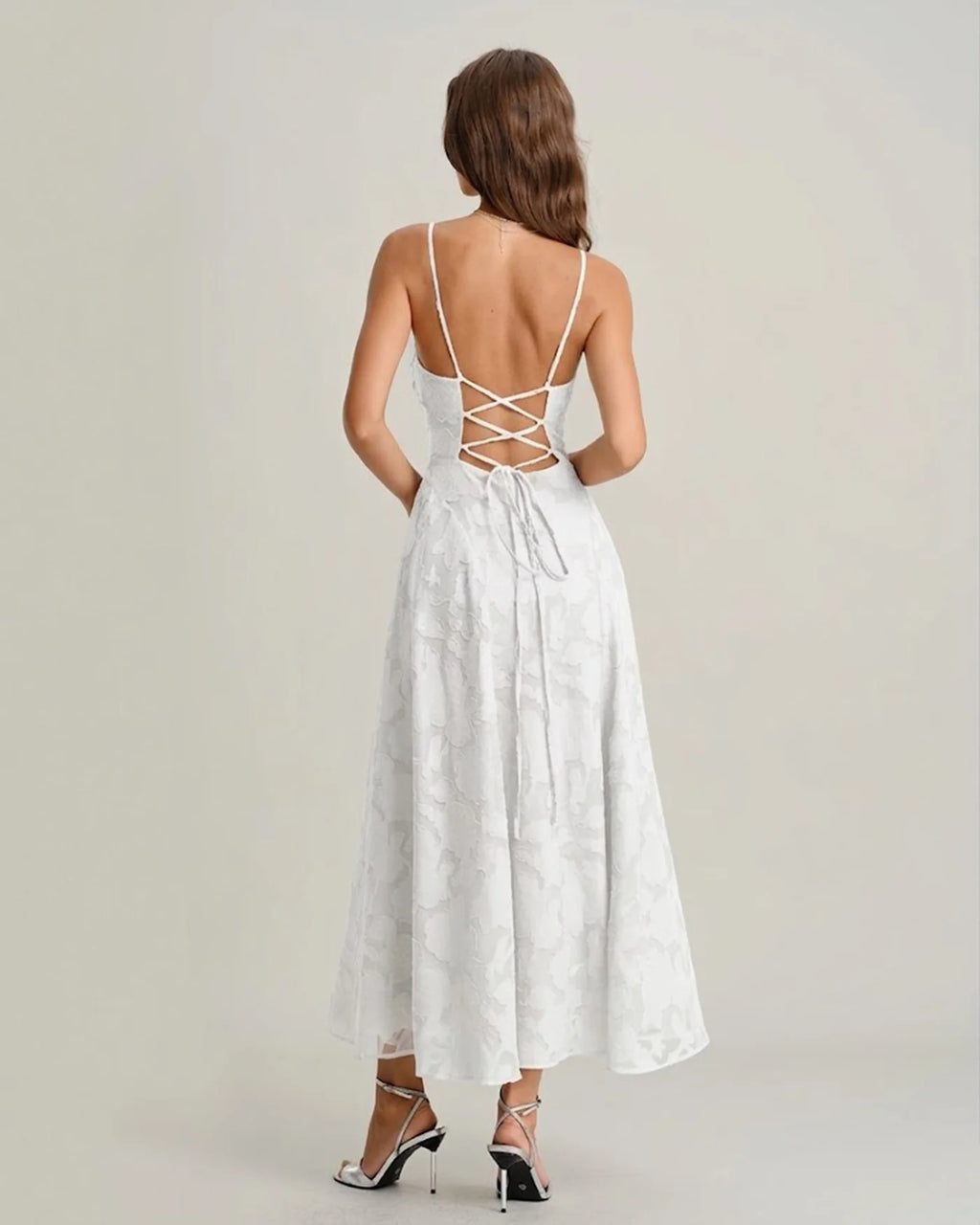 Hannah - White Jacquard Cross Strap Maxi Dress
