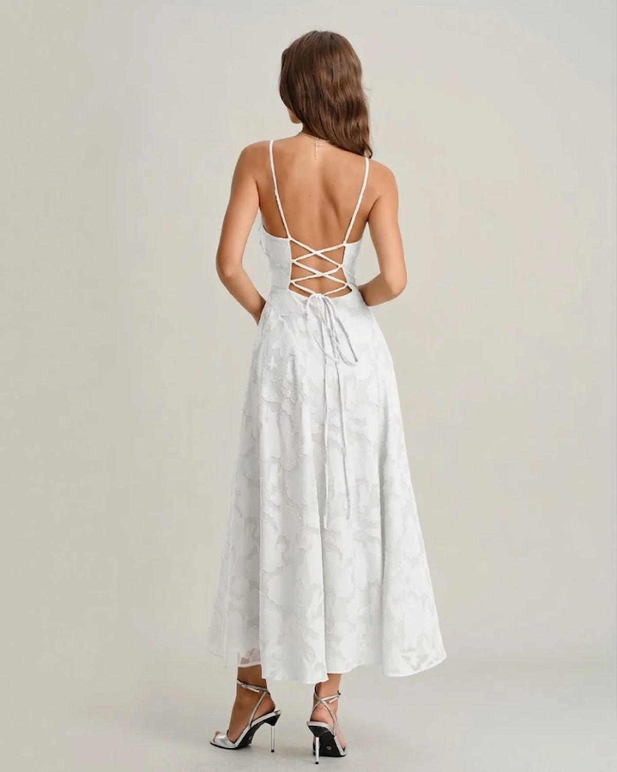 Hannah - White Jacquard Cross Strap Maxi Dress