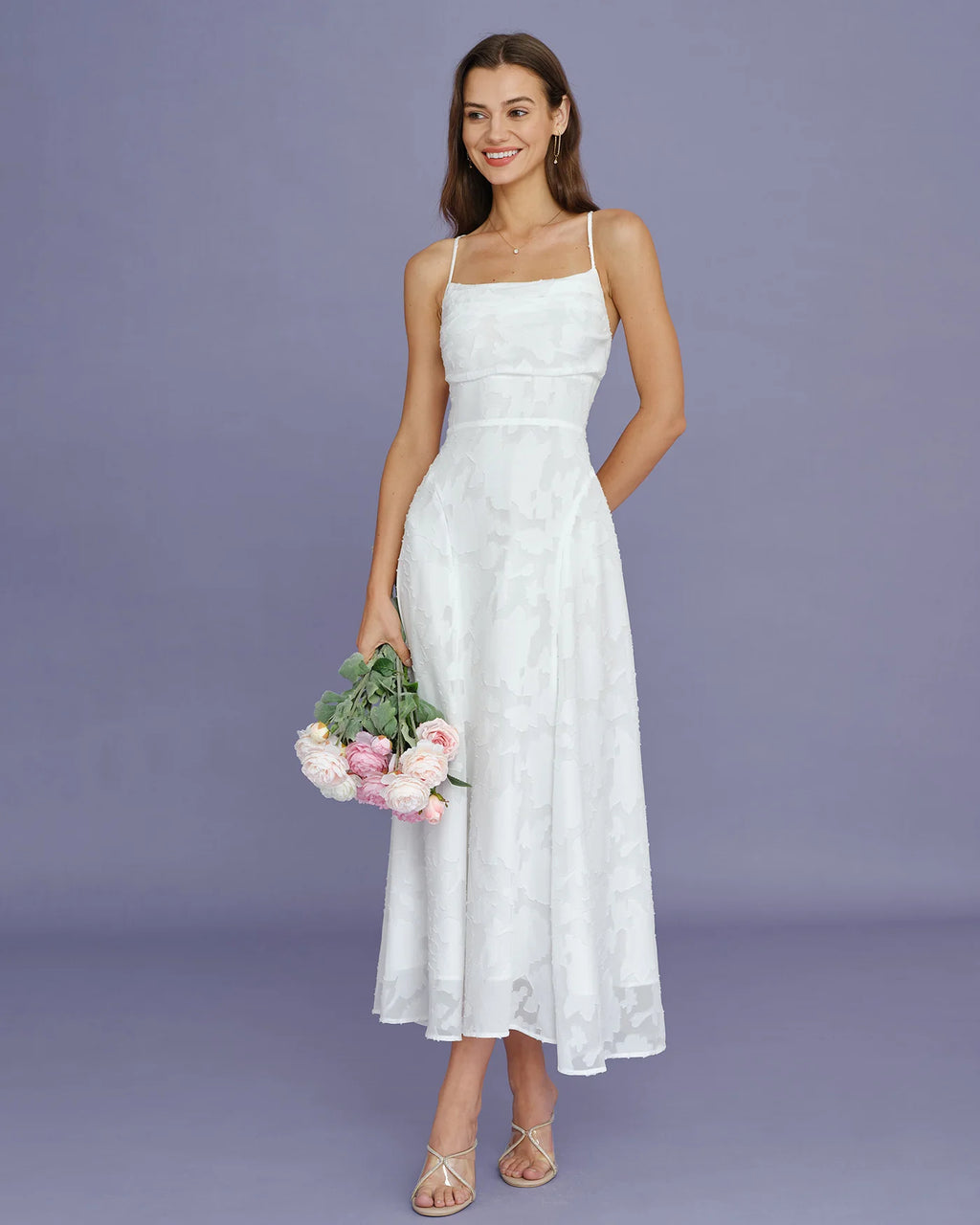 Hannah - White Jacquard Cross Strap Maxi Dress