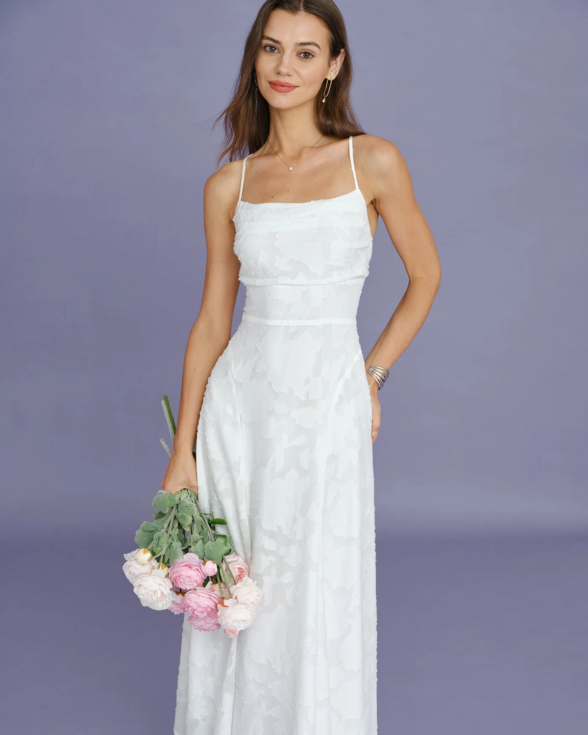 Hannah - White Jacquard Cross Strap Maxi Dress