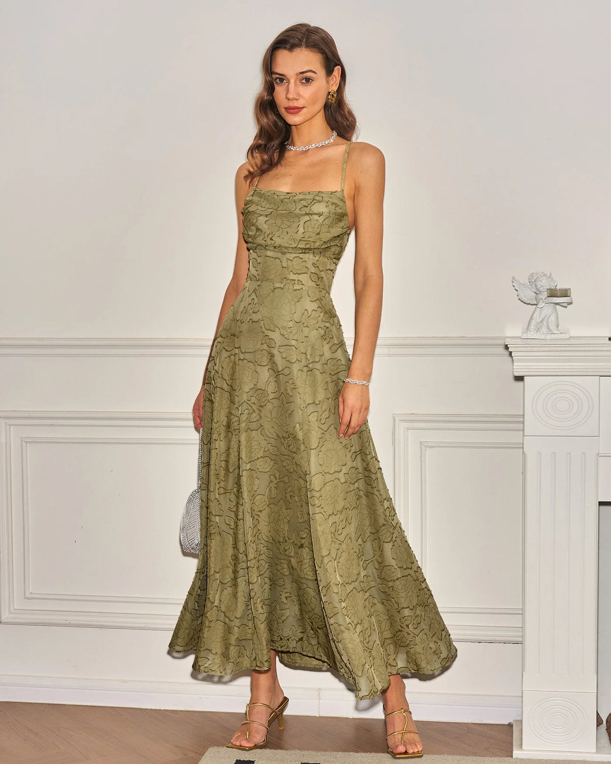 Hannah - White Jacquard Cross Strap Maxi Dress