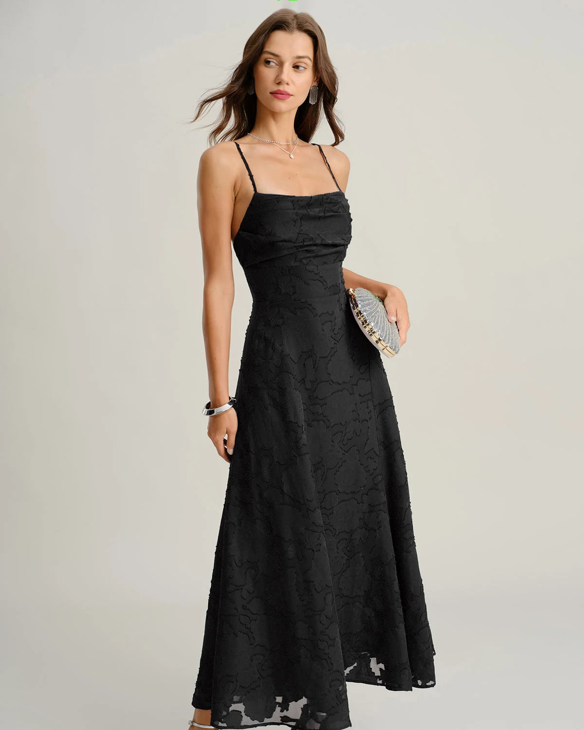 Hannah - White Jacquard Cross Strap Maxi Dress