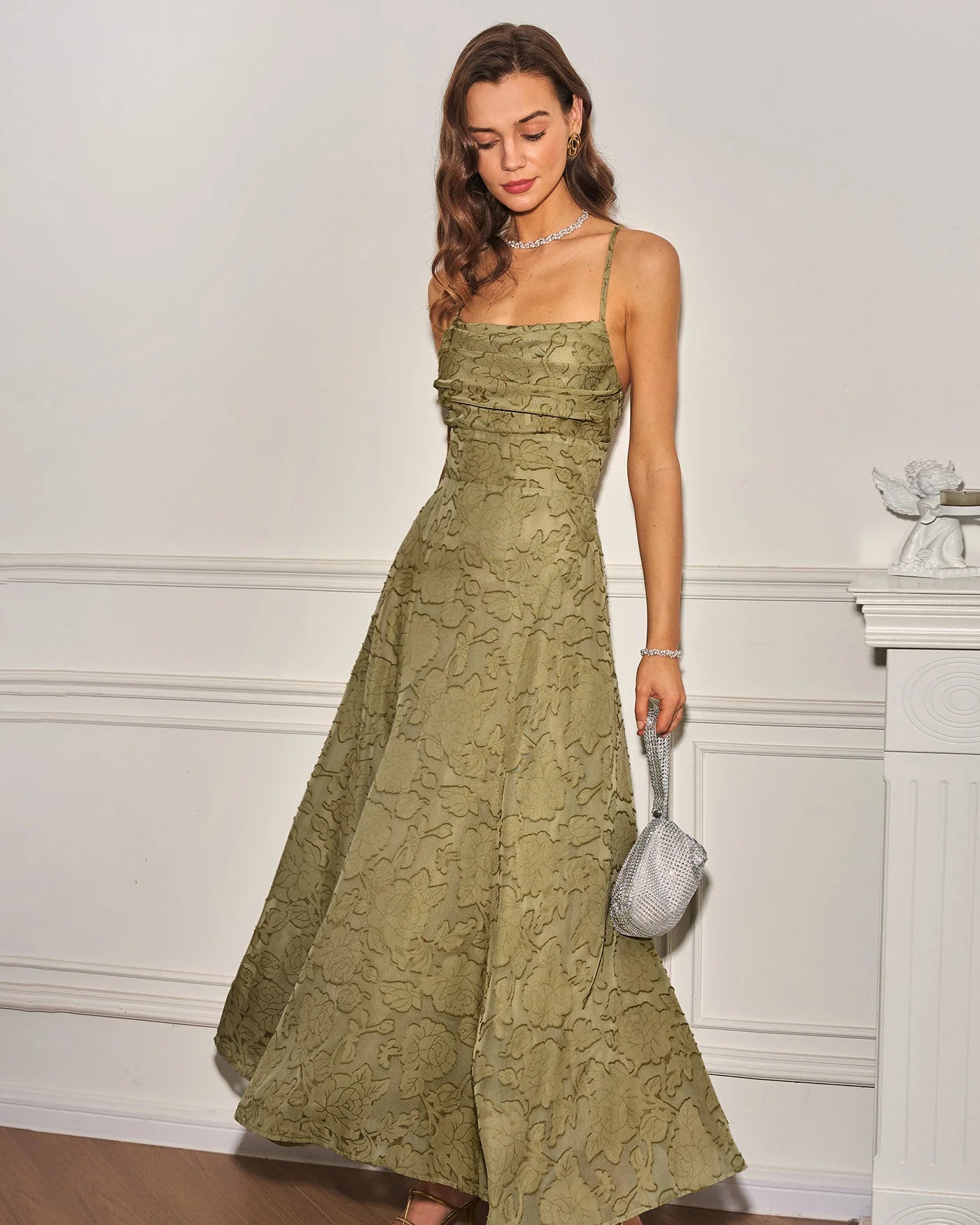 Hannah - White Jacquard Cross Strap Maxi Dress