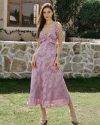 Ashley - Purple Floral Ruffle Tie Strap Midi Dress