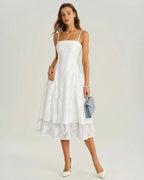 Hannah - White Jacquard Cross Strap Maxi Dress