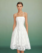 Hannah - White Jacquard Cross Strap Maxi Dress