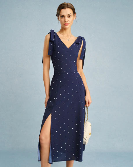 Audrey - Polka Dot Tie Back Midi Dress