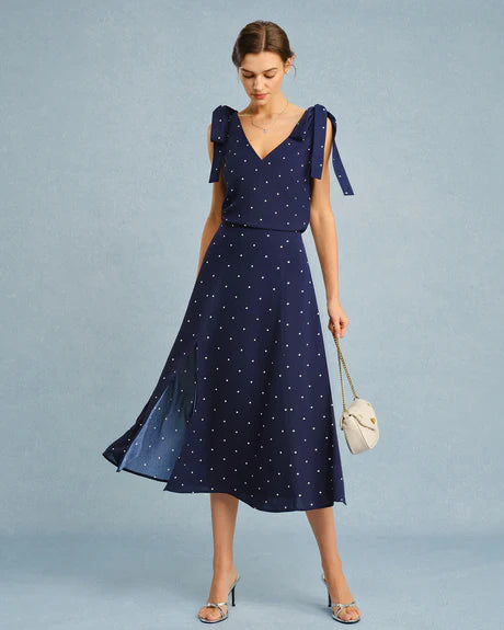 Audrey - Polka Dot Tie Back Midi Dress